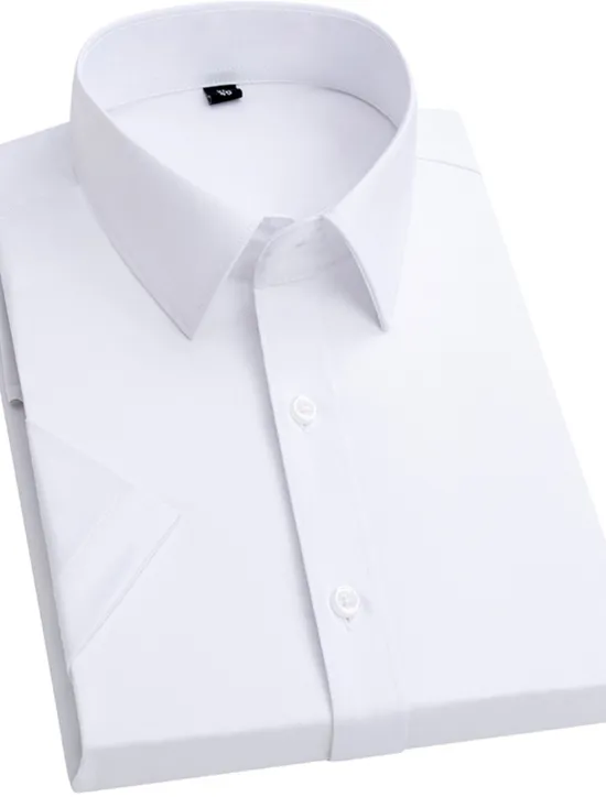 Sale OUKU Men's Dress Shirt Button Up Shirt Plain Wedding Vacation Black White Light Green Wine Short Sleeves Turndown Summer Clothing Apparel