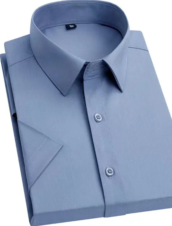 Sale OUKU Men's Dress Shirt Button Up Shirt Plain Wedding Vacation Black White Light Green Wine Short Sleeves Turndown Summer Clothing Apparel