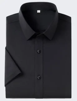 Sale OUKU Men's Dress Shirt Button Up Shirt Plain Wedding Vacation Black White Light Green Wine Short Sleeves Turndown Summer Clothing Apparel
