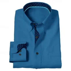 Best OUKU Men's Dress Shirt Button Up Shirt Color Block Wedding Outdoor Black White Royal Blue Blue Long Sleeve Collar Summer Spring Clothing Apparel