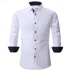 Best OUKU Men's Dress Shirt Button Up Shirt Color Block Wedding Outdoor Black White Royal Blue Blue Long Sleeve Collar Summer Spring Clothing Apparel