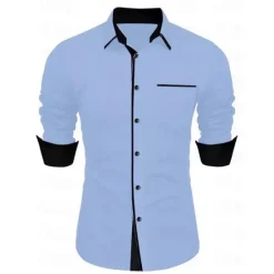 Outlet OUKU Men's Dress Shirt Casual Shirt Black White Light Green Burgundy Blue Long Sleeve Color Block Solid / Plain Color Turndown Wedding Vacation Button-Down Clothing Apparel Cotton Fashion Leisure