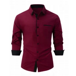 Outlet OUKU Men's Dress Shirt Casual Shirt Black White Light Green Burgundy Blue Long Sleeve Color Block Solid / Plain Color Turndown Wedding Vacation Button-Down Clothing Apparel Cotton Fashion Leisure