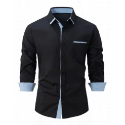 Outlet OUKU Men's Dress Shirt Casual Shirt Black White Light Green Burgundy Blue Long Sleeve Color Block Solid / Plain Color Turndown Wedding Vacation Button-Down Clothing Apparel Cotton Fashion Leisure