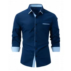 Outlet OUKU Men's Dress Shirt Casual Shirt Black White Light Green Burgundy Blue Long Sleeve Color Block Solid / Plain Color Turndown Wedding Vacation Button-Down Clothing Apparel Cotton Fashion Leisure