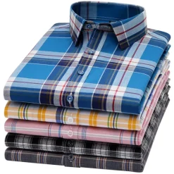 New OUKU Men's Dress Shirt Casual Shirt Plaid Check Shirt Graphic Prints Square Neck Light Yellow Light Pink Black / Gray White / Green Sea Blue Casual Daily Short Sleeve collared shirts Clothing Apparel