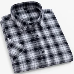 New OUKU Men's Dress Shirt Casual Shirt Plaid Check Shirt Graphic Prints Square Neck Light Yellow Light Pink Black / Gray White / Green Sea Blue Casual Daily Short Sleeve collared shirts Clothing Apparel