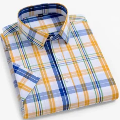 New OUKU Men's Dress Shirt Casual Shirt Plaid Check Shirt Graphic Prints Square Neck Light Yellow Light Pink Black / Gray White / Green Sea Blue Casual Daily Short Sleeve collared shirts Clothing Apparel