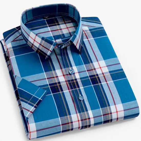 New OUKU Men's Dress Shirt Casual Shirt Plaid Check Shirt Graphic Prints Square Neck Light Yellow Light Pink Black / Gray White / Green Sea Blue Casual Daily Short Sleeve collared shirts Clothing Apparel