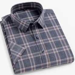 New OUKU Men's Dress Shirt Casual Shirt Plaid Check Shirt Graphic Prints Square Neck Light Yellow Light Pink Black / Gray White / Green Sea Blue Casual Daily Short Sleeve collared shirts Clothing Apparel