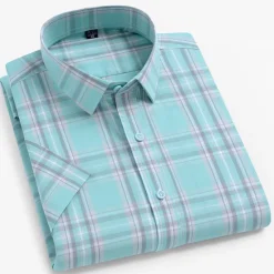 New OUKU Men's Dress Shirt Casual Shirt Plaid Check Shirt Graphic Prints Square Neck Light Yellow Light Pink Black / Gray White / Green Sea Blue Casual Daily Short Sleeve collared shirts Clothing Apparel