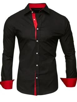 Discount OUKU Men's Dress Shirt Collared Shirt Button Up Shirt Plain Wedding Valentine's Day Black White Red Navy Blue Long Sleeve Collar Summer Spring Clothing Apparel Patchwork