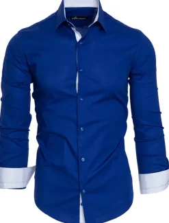 Discount OUKU Men's Dress Shirt Collared Shirt Button Up Shirt Plain Wedding Valentine's Day Black White Red Navy Blue Long Sleeve Collar Summer Spring Clothing Apparel Patchwork