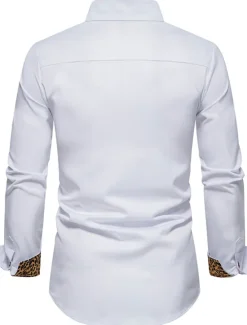 Sale OUKU Men's Dress Shirt Collared Shirt Button Up Shirt Leopard Wedding Daily White Navy Blue Long Sleeve All Seasons Clothing Apparel Black