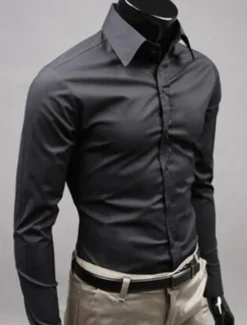 Best OUKU Men's Dress Shirt Collared Shirt Button Up Shirt Plain Formal Wedding Black White Yellow Pink Long Sleeve Shirt Collar Clothing Apparel