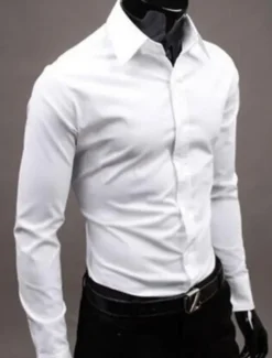 Best OUKU Men's Dress Shirt Collared Shirt Button Up Shirt Plain Formal Wedding Black White Yellow Pink Long Sleeve Shirt Collar Clothing Apparel