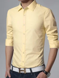 Best OUKU Men's Dress Shirt Collared Shirt Button Up Shirt Plain Formal Wedding Black White Yellow Pink Long Sleeve Shirt Collar Clothing Apparel