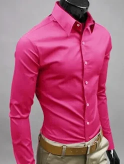 Best OUKU Men's Dress Shirt Collared Shirt Button Up Shirt Plain Formal Wedding Black White Yellow Pink Long Sleeve Shirt Collar Clothing Apparel