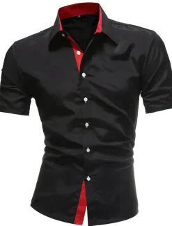 Hot OUKU Men's Dress Shirt Collared Shirt Button Up Shirt Plain Wedding Work Navy Black Red White Blue Short Sleeve Collar Clothing Apparel