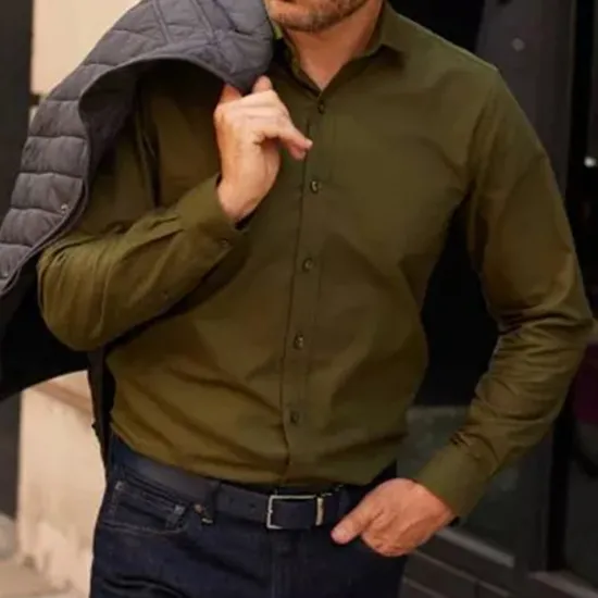 Best OUKU Men's Dress Shirt Collared Shirt Button Up Shirt Graphic Prints Wedding Work Army Green Coffee Long Sleeve Turndown Spring, Fall, Winter, Summer Clothing Apparel Button-Down