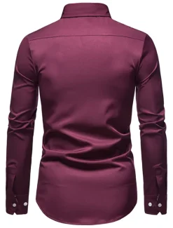 OUKU Men's Dress Shirt Collared Shirt Button Up Shirt Abstract Wedding Daily Black White Wine Navy Blue Long Sleeve Clothing Apparel