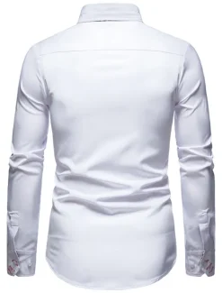 OUKU Men's Dress Shirt Collared Shirt Button Up Shirt Abstract Wedding Daily Black White Wine Navy Blue Long Sleeve Clothing Apparel