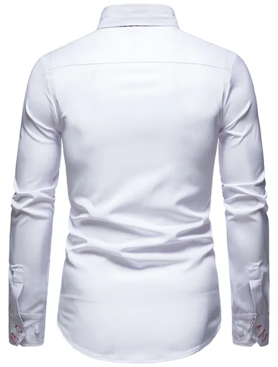 OUKU Men's Dress Shirt Collared Shirt Button Up Shirt Abstract Wedding Daily Black White Wine Navy Blue Long Sleeve Clothing Apparel