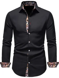OUKU Men's Dress Shirt Collared Shirt Button Up Shirt Abstract Wedding Daily Black White Wine Navy Blue Long Sleeve Clothing Apparel