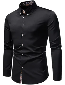 OUKU Men's Dress Shirt Collared Shirt Button Up Shirt Abstract Wedding Daily Black White Wine Navy Blue Long Sleeve Clothing Apparel