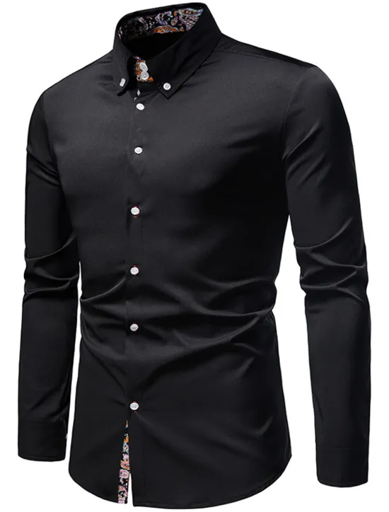 OUKU Men's Dress Shirt Collared Shirt Button Up Shirt Abstract Wedding Daily Black White Wine Navy Blue Long Sleeve Clothing Apparel