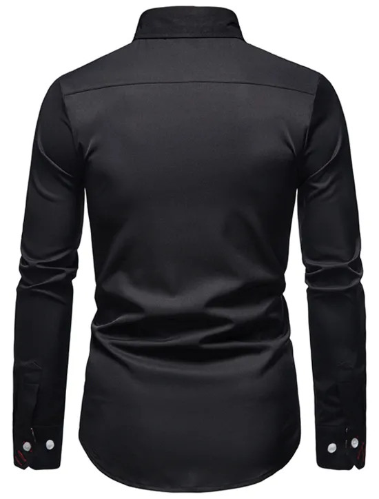 OUKU Men's Dress Shirt Collared Shirt Button Up Shirt Abstract Wedding Daily Black White Wine Navy Blue Long Sleeve Clothing Apparel