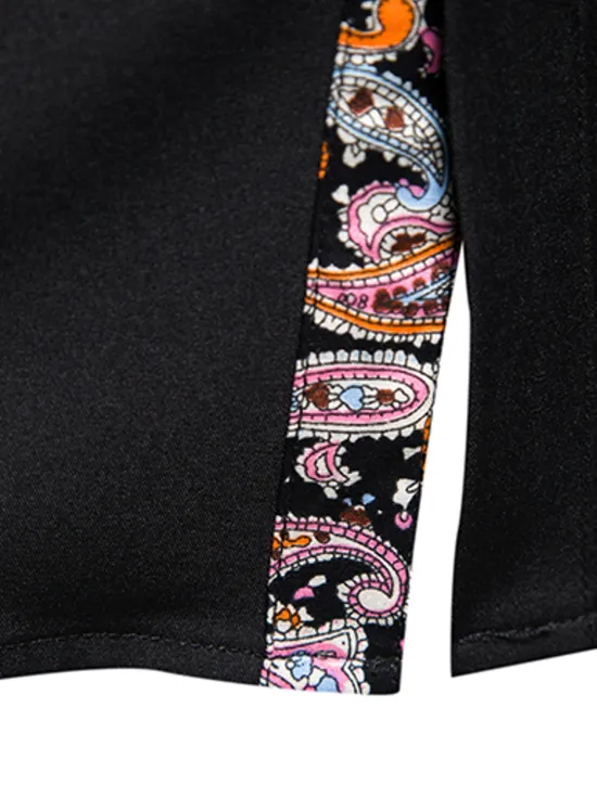 OUKU Men's Dress Shirt Collared Shirt Button Up Shirt Abstract Wedding Daily Black White Wine Navy Blue Long Sleeve Clothing Apparel