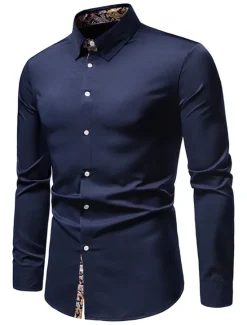 OUKU Men's Dress Shirt Collared Shirt Button Up Shirt Abstract Wedding Daily Black White Wine Navy Blue Long Sleeve Clothing Apparel