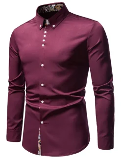 OUKU Men's Dress Shirt Collared Shirt Button Up Shirt Abstract Wedding Daily Black White Wine Navy Blue Long Sleeve Clothing Apparel