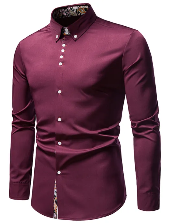 OUKU Men's Dress Shirt Collared Shirt Button Up Shirt Abstract Wedding Daily Black White Wine Navy Blue Long Sleeve Clothing Apparel