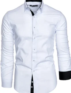 New OUKU Men's Dress Shirt Collared Shirt Button Up Shirt Club Collared Shirt Plain Wedding Work Black White Red Navy Blue Long Sleeve Collar Spring Fall Clothing Apparel