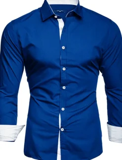 New OUKU Men's Dress Shirt Collared Shirt Button Up Shirt Club Collared Shirt Plain Wedding Work Black White Red Navy Blue Long Sleeve Collar Spring Fall Clothing Apparel