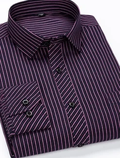 OUKU Men's Dress Shirt Collared Shirt Button Up Shirt Curve Wedding Party Navy Blue Royal Blue Blue Purple Long Sleeve Collar All Seasons Clothing Apparel Button-Down