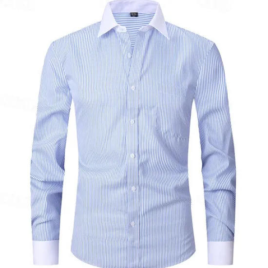 Outlet OUKU Men's Dress Shirt French Cuff Shirt Collared Shirt Striped Wedding Work Maroon Light Blue Black Blue Long Sleeve Turndown Spring, Fall, Winter, Summer Clothing Apparel Button-Down