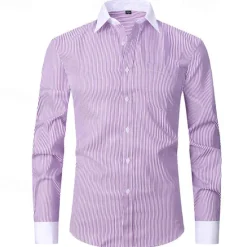 Outlet OUKU Men's Dress Shirt French Cuff Shirt Collared Shirt Striped Wedding Work Maroon Light Blue Black Blue Long Sleeve Turndown Spring, Fall, Winter, Summer Clothing Apparel Button-Down