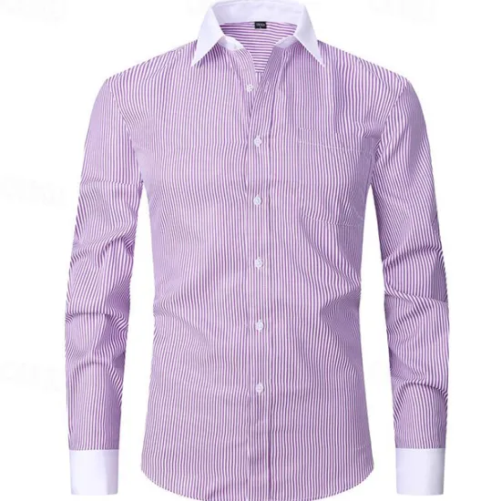 Outlet OUKU Men's Dress Shirt French Cuff Shirt Collared Shirt Striped Wedding Work Maroon Light Blue Black Blue Long Sleeve Turndown Spring, Fall, Winter, Summer Clothing Apparel Button-Down