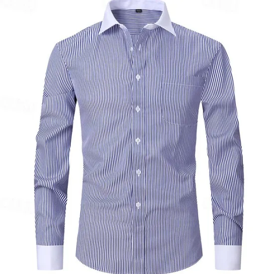 Outlet OUKU Men's Dress Shirt French Cuff Shirt Collared Shirt Striped Wedding Work Maroon Light Blue Black Blue Long Sleeve Turndown Spring, Fall, Winter, Summer Clothing Apparel Button-Down