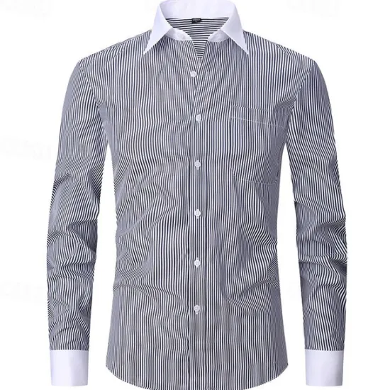 Outlet OUKU Men's Dress Shirt French Cuff Shirt Collared Shirt Striped Wedding Work Maroon Light Blue Black Blue Long Sleeve Turndown Spring, Fall, Winter, Summer Clothing Apparel Button-Down