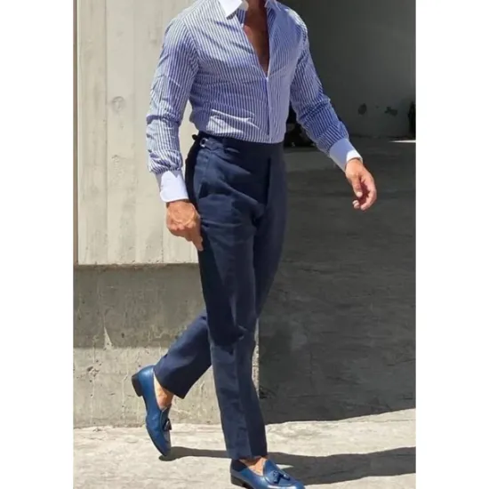 Outlet OUKU Men's Dress Shirt French Cuff Shirt Collared Shirt Striped Wedding Work Maroon Light Blue Black Blue Long Sleeve Turndown Spring, Fall, Winter, Summer Clothing Apparel Button-Down