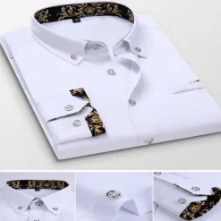 Outlet OUKU Men's Dress Shirt Graphic Graphic Prints Standing Collar Black White Red Royal Blue Blue Work Daily Long Sleeve Button-Down Clothing Apparel Streetwear Simple Casual Slim Fit