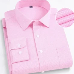 Best OUKU Men's Dress Shirt Non Iron Shirt Plaid Shirt Stretch Wedding Outdoor Light Blue Black Pink Blue Long Sleeve Collar Summer Spring Clothing Apparel