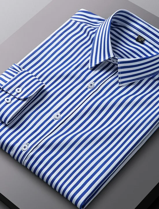 Sale OUKU Men's Dress Shirt Non Iron Shirt Stripe Wedding Vacation Black Light Green Red Royal Blue Long Sleeve Turndown All Seasons Clothing Apparel Button-Down
