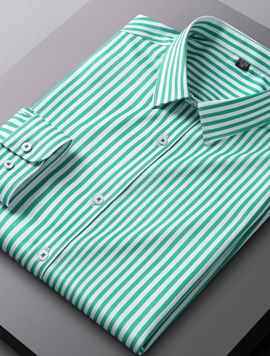 Sale OUKU Men's Dress Shirt Non Iron Shirt Stripe Wedding Vacation Black Light Green Red Royal Blue Long Sleeve Turndown All Seasons Clothing Apparel Button-Down