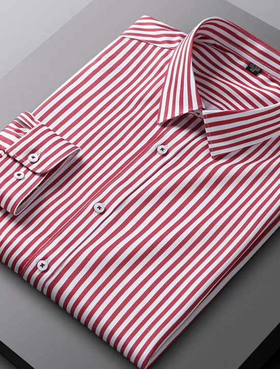 Sale OUKU Men's Dress Shirt Non Iron Shirt Stripe Wedding Vacation Black Light Green Red Royal Blue Long Sleeve Turndown All Seasons Clothing Apparel Button-Down