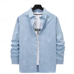 OUKU Men's Dress Shirt Non Iron Shirt Wedding Outdoor Light Blue Black White Red Long Sleeve Turndown Summer Spring Clothing Apparel